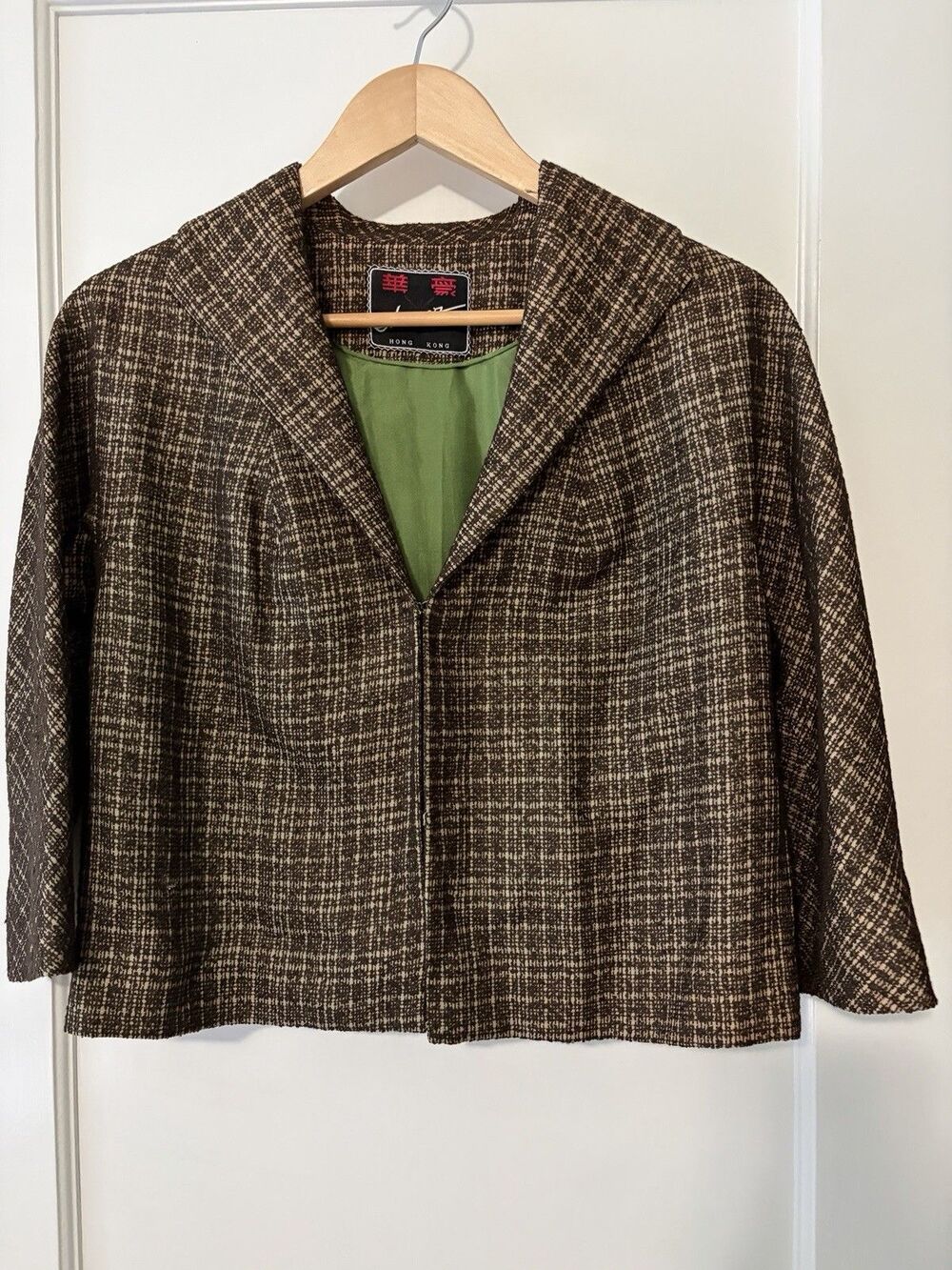 Vintage 60s 70s Hoover Cropped Blazer Brown Tweed Textured Hong Kong Mod Jacket